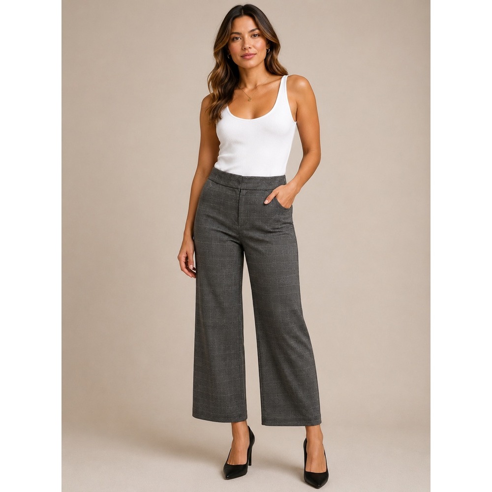 Ann Taylor LOFT Womens Pants 6P Grey Glen Plaid Wide Leg Cropped Trousers